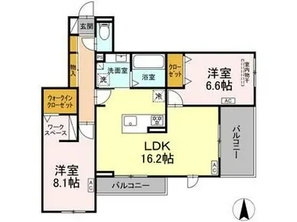 アーブル 西岩田(2LDK/2階)の間取り写真