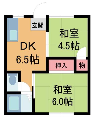 グリーンハイツ山本(2DK/1階)の間取り写真