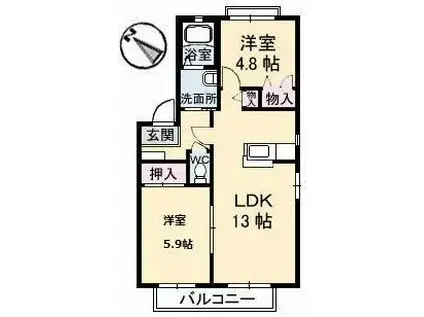 コスモス川棚 B棟(2LDK/2階)の間取り写真