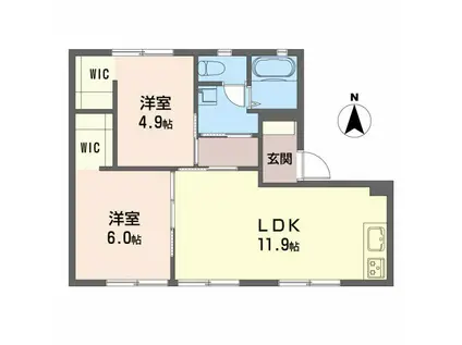 カーサB(2LDK/1階)の間取り写真