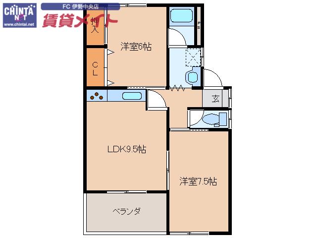 やまびこ3(2LDK/1階)の間取り写真