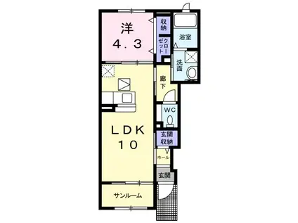 サンシャインパレス(1LDK/1階)の間取り写真