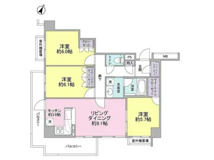 SUNNY HILL井草千川通(3LDK/4階)の間取り写真