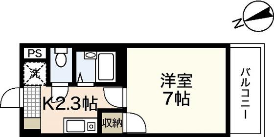 シャローム村岡(1K/2階)の間取り写真
