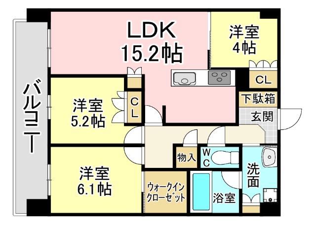 ザ・サンパーク小倉駅タワーレジデンス(3LDK/5階)の間取り写真