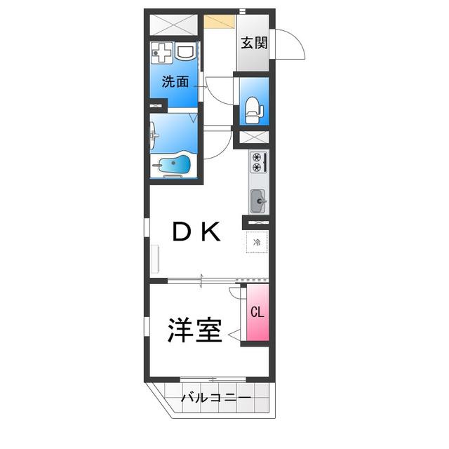 ラビアンローゼ(1DK/2階)の間取り写真