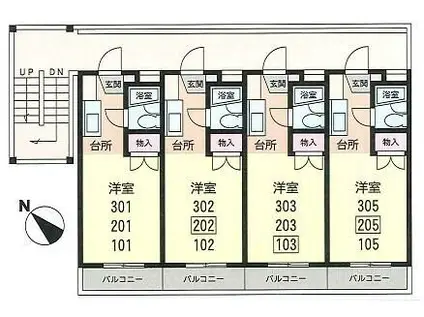 サンビレッヂ町田(1K/2階)の間取り写真