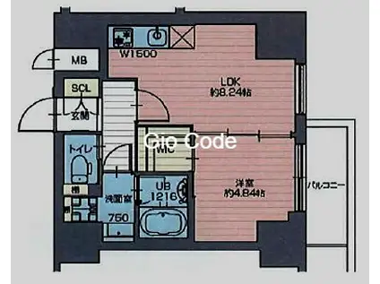 プレジオ西新井(1LDK/10階)の間取り写真