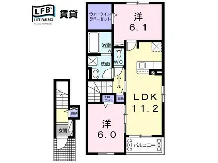 サンリバー黒川A(2LDK/2階)の間取り写真