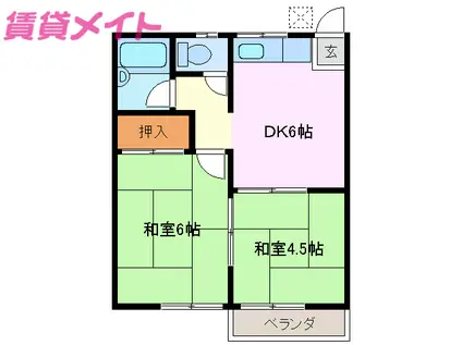 藤田ハイツB棟(2DK/2階)の間取り写真