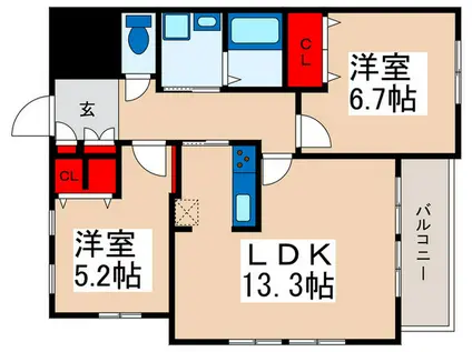 SUN SPURING TOWER(2LDK/7階)の間取り写真