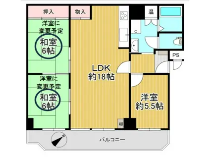 サンヴェール朝霧ヶ丘A棟(3LDK/1階)の間取り写真