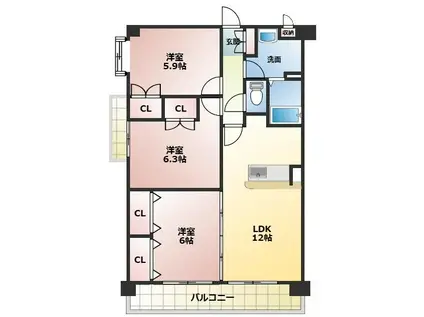 サントエストリア(3LDK/4階)の間取り写真
