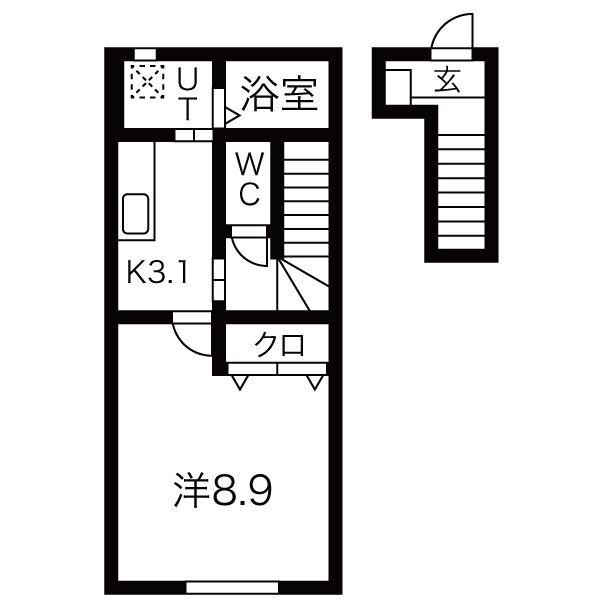 プリュネ(1K/2階)の間取り写真