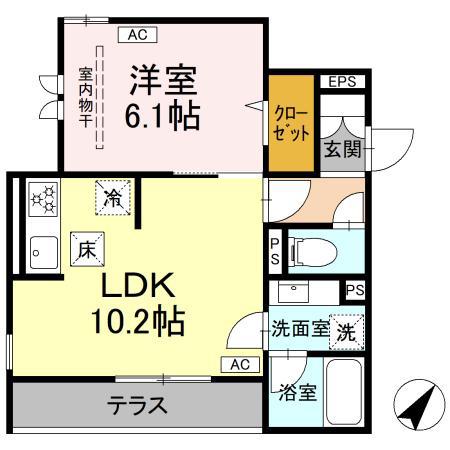アメティスタ相模が丘(1LDK/1階)の間取り写真