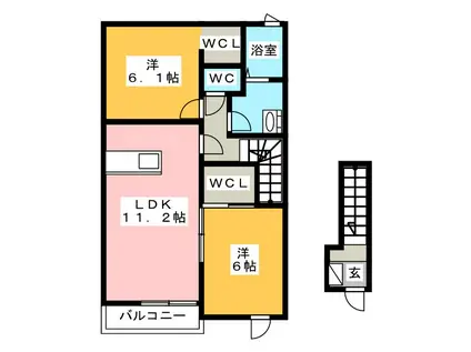 グリーンヴィラ2(2LDK/2階)の間取り写真
