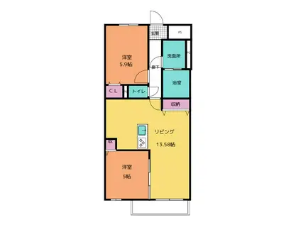 オーシャンロードタウンVI(2LDK/2階)の間取り写真