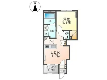 グランディス KUU I(1LDK/1階)の間取り写真