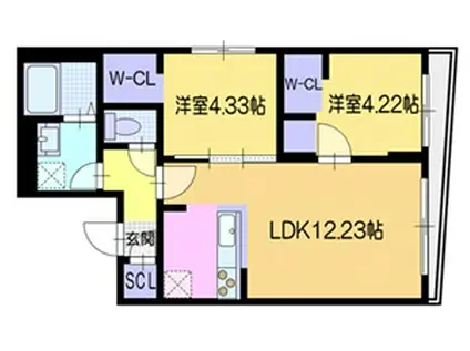 ラ・シュエット栄通C(2LDK/2階)の間取り写真