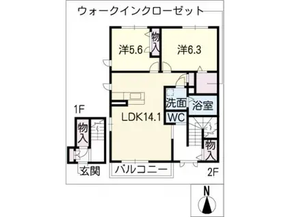 メゾン・ド・ボヌール(2LDK/2階)の間取り写真