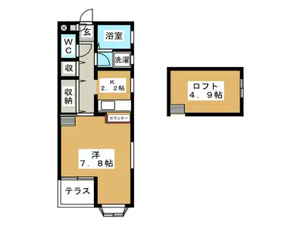 オレンジハイツ(1K/1階)の間取り写真