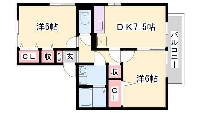 コンフォート春日(2DK/1階)の間取り写真