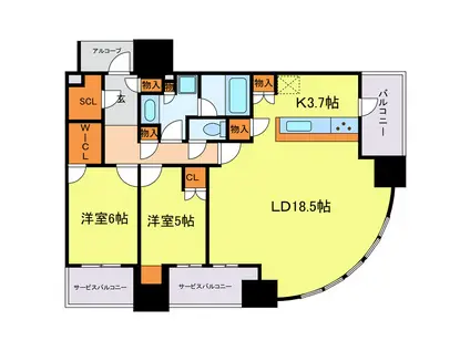 シエリアタワー中之島(2LDK/21階)の間取り写真