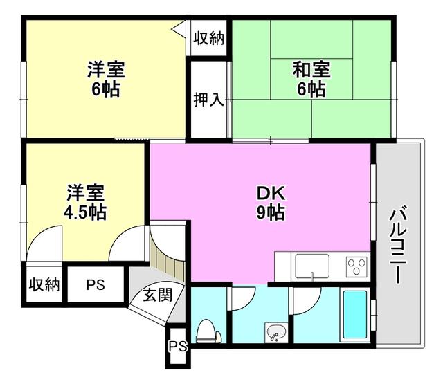 マンション沢良宜東B棟(3DK/5階)の間取り写真