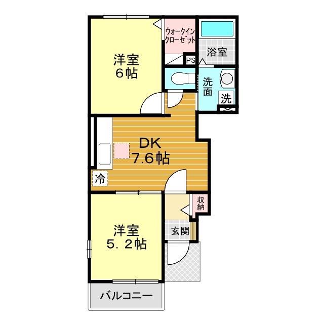 ラルジュ・メゾンB(2DK/1階)の間取り写真