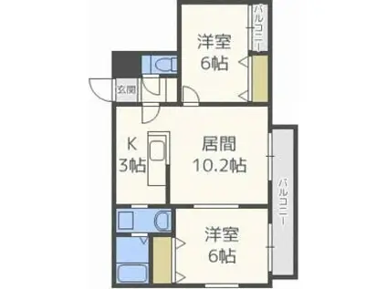 ヴィラ新札幌 幸(2LDK/3階)の間取り写真