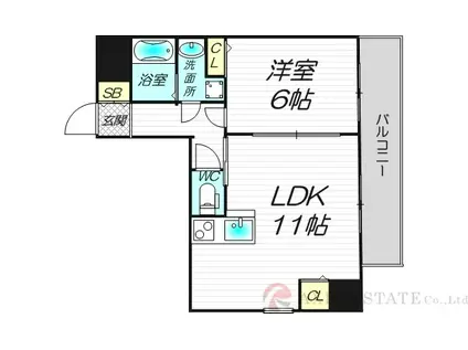 ノルデンハイム東三国IIIA棟(1LDK/2階)の間取り写真