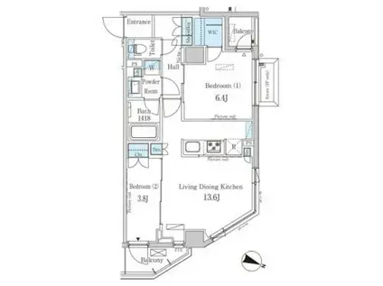 パークアクシス西馬込(2LDK/4階)の間取り写真