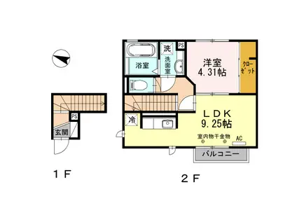 ラシードII202(1LDK/2階)の間取り写真