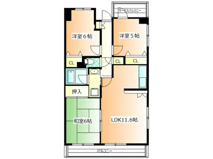 クレアーレ壱番館(3LDK/2階)の間取り写真