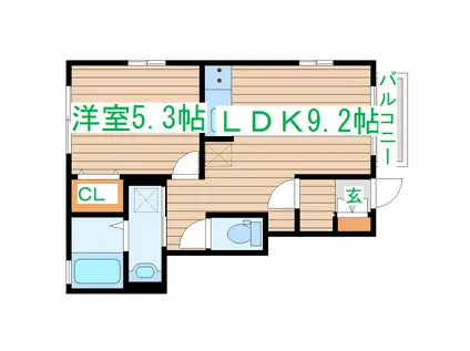 エテルノ B棟(1LDK/1階)の間取り写真