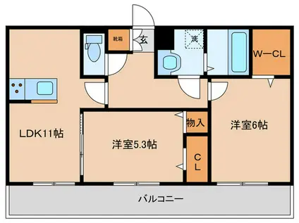 ラ・ルート若宮(2LDK/3階)の間取り写真