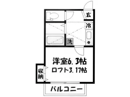 フラット平町(1SK/2階)の間取り写真