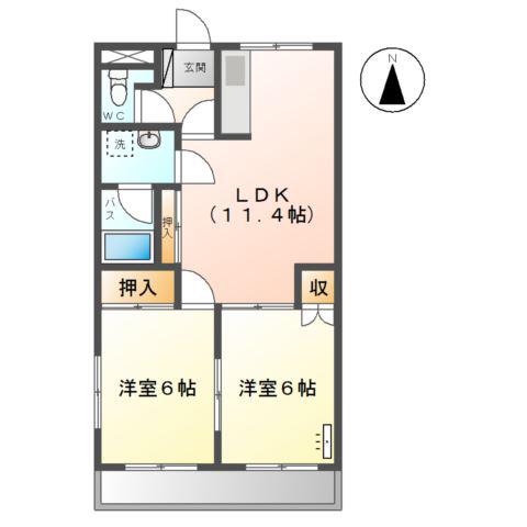 メゾンドカパーニュB(2LDK/1階)の間取り写真