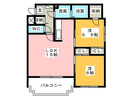アルカディア(2LDK/1階)の間取り写真