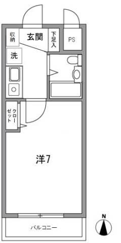 イーストコートS(1K/2階)の間取り写真