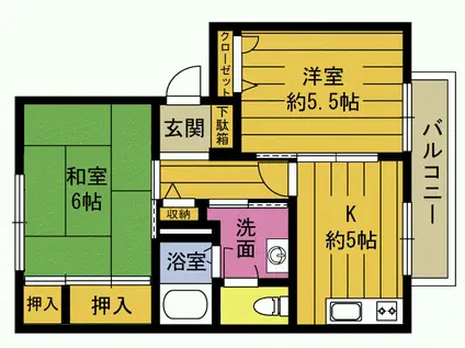 エクサピーコ北浜II(2DK/2階)の間取り写真