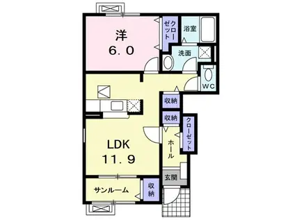 グランベル(1LDK/1階)の間取り写真