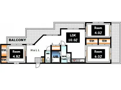 白島コーポ(3LDK/4階)の間取り写真