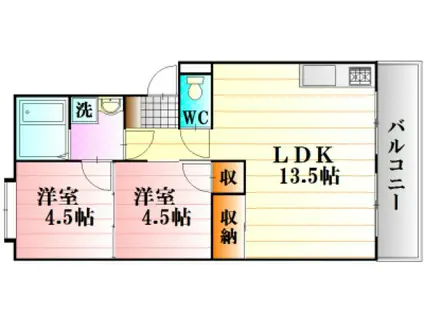 八木コーポ(2LDK/1階)の間取り写真