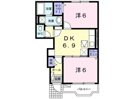 ローレルハウス(2DK/1階)の間取り写真