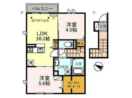 メゾンアイリス ココア(2LDK/2階)の間取り写真