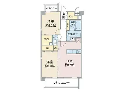 ブルーポアール(2LDK/4階)の間取り写真