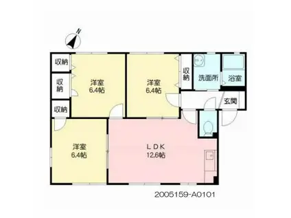 オー・ボアパティールII A棟 (3LDK/1階)の間取り写真