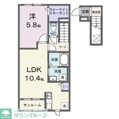 ヒカルサ羽生 サウス(1LDK/2階)の間取り写真