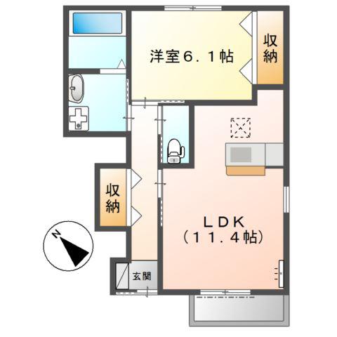 アマカワ エスポア(1LDK/1階)の間取り写真
